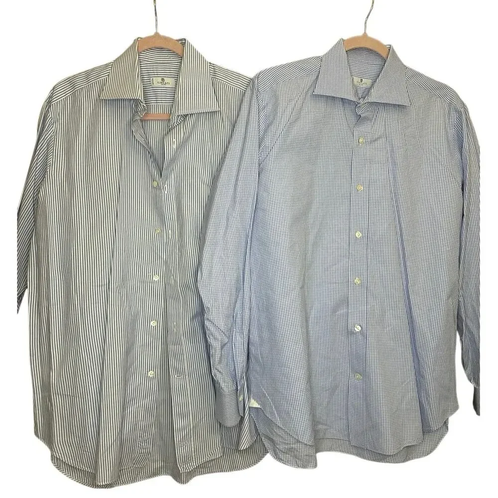 Tincati Milano Button Down Long Sleeve Shirt Size 16 1/2 42 Blue Bundle casual - Picture 1 of 16